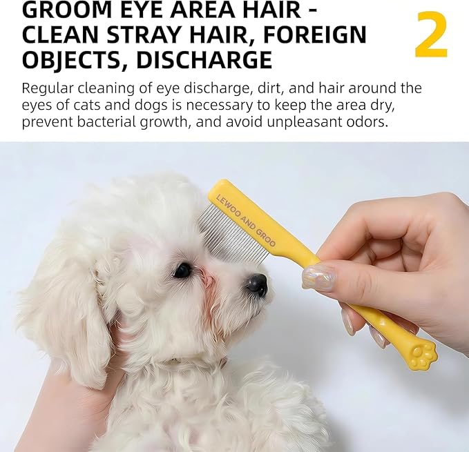 4-in-1 Tear Stain Remover Kit for Dogs & Cats - 1oz Natural Eye Balm with Pro Application Brush & 2 Stainless Steel Combs - Professional Eye Gunk (2in1)