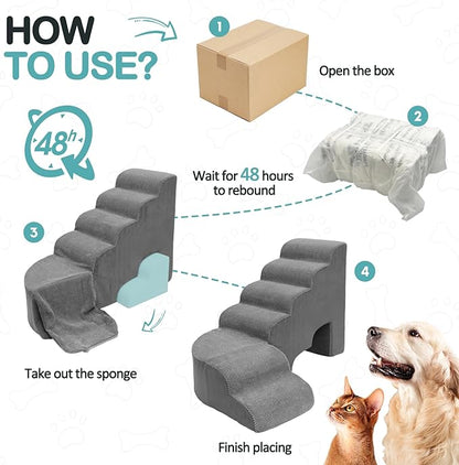 Dogs Stairs for Small Dog, 27.5 inches Dog Stair for Beds, 6 Tiers Steps for Dogs to Get on Beds, Foam Pet Ramps for Small Medium Large Animals
