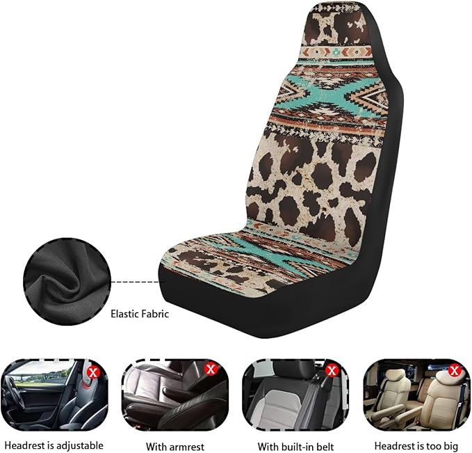 Aztec Cow Print Automotive Seat Covers Seat Cover Front Seats Only for Women Men Universal fit for Cars, SUVs, Trucks Car Accessories Blanket Seat Protector Easy to Install