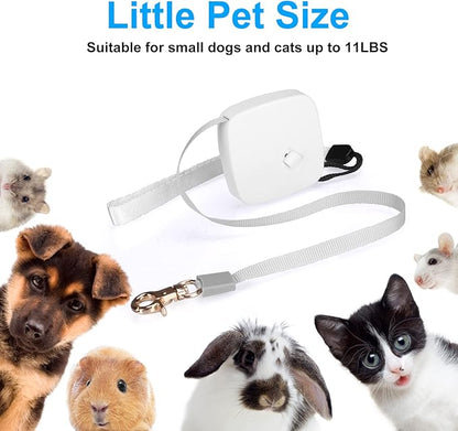 Retractable Dog Leash for Small Dogs Cats up to 11lbs with 6.5ft Anti-Pull Strong Nylon Tape, Hands Free, Mini and Portable Walking Leash with Wrist Strap, One-Hand Brake, White Square