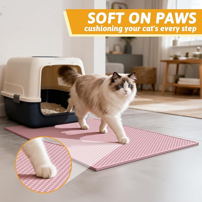 Pieviev Cat Litter Mat Double Layer Waterproof Urine Proof Trapping Mat 1 Pack (Pink, 30x24 Inch (Pack of 1))