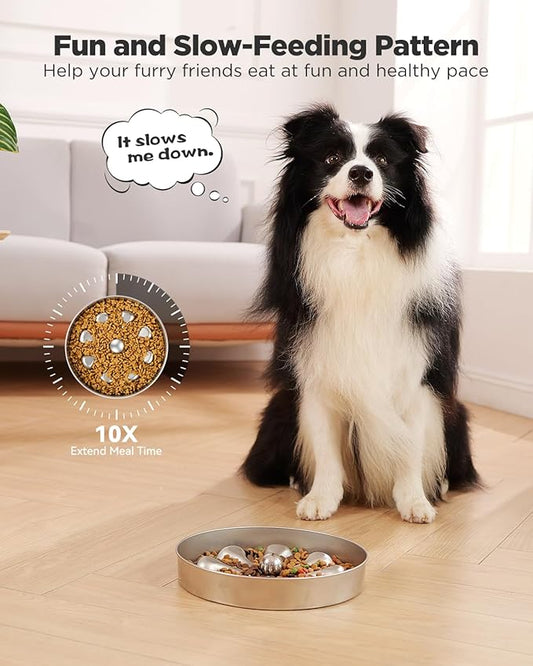 Slow Feeder Dog Bowls – Stainless Steel Non-Slip Metal Bowl for Slow Feeding, 5 Cups Large Capacity, Double-Sided Design for Dry, Wet, or Raw Food, Ideal for Small, Medium, Large Dogs