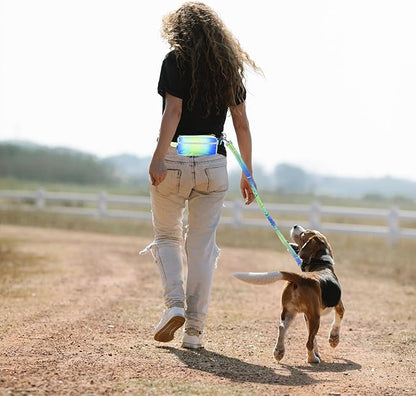 Hands-Free Zipper Pouch Dog Leash 4-6 Foot Elastic Waist Leash Suitable for Medium to Large Dogs Dual-Layer Cushioned Handle & Jogging Dual-Use Design(Blue)