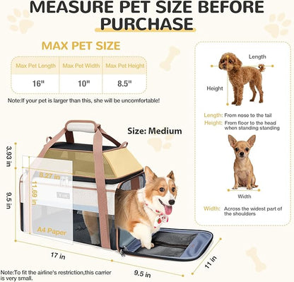 Lekereise Top-Expandable Pet Carrier 17x11x9.5 Inch Alaska Hawaiian Airline Approved Soft Sided Underseat to 12lbs Travel Carriers for Small Cats and Dogs with Locking Safety Zippers Anti-Scratch Mesh