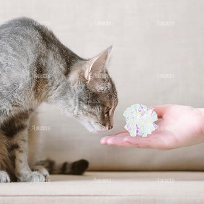 AUEAR, 20 Pack Dye Free Cat Crinkle Balls 2" Mylar Sounds Shiny Kitty Glitter for Cats