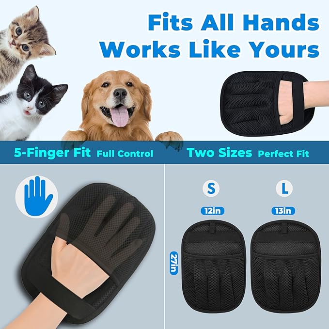 GRENTY 2 PCS Pet Hair Removal Glove for Dogs & Cats, Upgraded Five-Finger Electrostatic Pet Hair Remover, Pet Hair Removal Tool for Clothing, Carpets, Sofa Gaps, and Car Seat