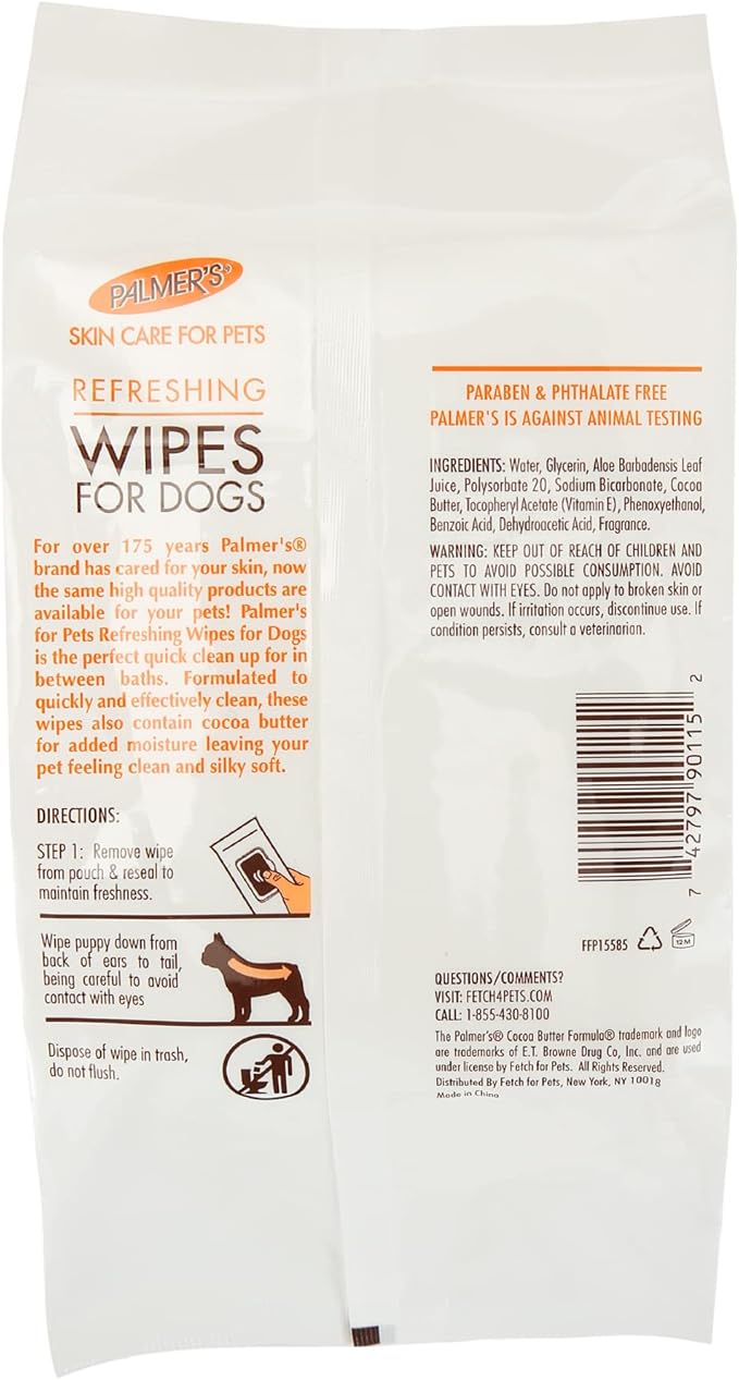 Palmer's for Pets Coconut Oil Refreshing Wipes for Puppies - Palmers Puppy Wipe for Gentle Grooming, 100 Count (Pack of 2)