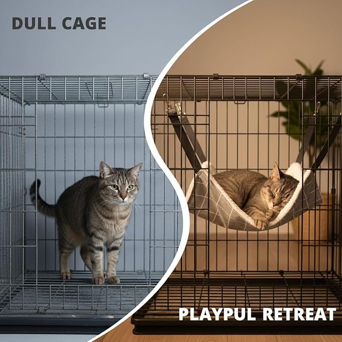 20.9 x 13.8 in Pet Hammock, Gray Plaid Cat Hammock for Cage, Soft Fleece Sleeping Bed, Hanging Warm Winter Swing Bed