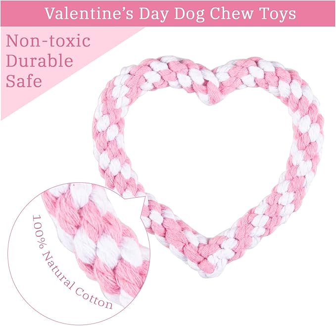 Whaline 3 Pieces Heart Dog Chew Toys Heart Shaped Dog Rope Red Pink Pet Chew Rope Puppy Throwing Toy for Valentine's Day Small Medium Pet Teaching Teeth Cleaning Chewing Supplies