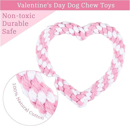 Whaline 3 Pieces Heart Dog Chew Toys Heart Shaped Dog Rope Red Pink Pet Chew Rope Puppy Throwing Toy for Valentine's Day Small Medium Pet Teaching Teeth Cleaning Chewing Supplies