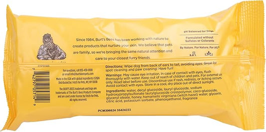 Burt's Bees for Pets Deodorizing Wipes with Witch Hazel, 95% Natural Origin Formulas, Odor Control Dog Wipes - Gentle Dog Deodorizing Wipes, Lemongrass and Sage Fragrance 50ct