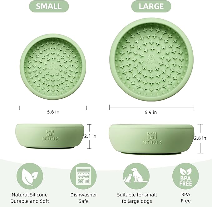 Dog Lick Bowl, Bestalk Anxiety Relief Lick Mat for Dogs, Non-Slip Freeze Licking Bowl Enrichment Puzzle Feeder for Distraction, BPA Free Silicone, Dishwasher Safe (Green,L)