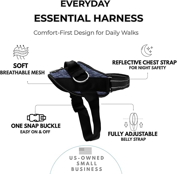 ShawnCo Essential Dog Harness, No-Pull Pet Vest with 3 Leash Clips, No Choke, Reflective, Adjustable and Padded, for Easy Walking and Training for Small, Medium and Large Dogs (Dark Camo, S)