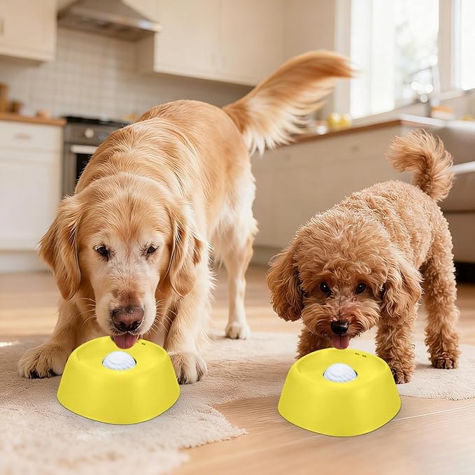 Dog Lick Bowl, Slow Feeder Dog Bowls for Liquid Treat, Dog Licking Bowl with Rolling Balls, Dog Cat Enrichment Toys - Interactive Slow Feeder & Anxiety Relief, for Large Medium Small Puppy (Yellow)
