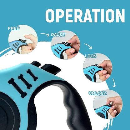 Retractable Dog Leash Automatic Telescopic Tractor Dog Tape, Pet Tape 10/16 FT Durable and Convenient, with Folding Bowl, Dispenser, Rubbish Bags, Suitable for Small and Medium Dogs