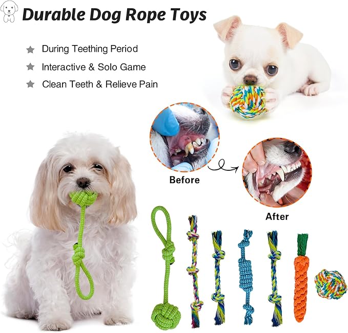 20Pcs Puppy Chew Toys for Teething, Dog Chew Toys with Rope Toys, Pet Dog Toothbrush, Treat Balls, Plush Toys and Squeaky Toy for Small Medium Dogs with Basket (20 Pack Elephant)
