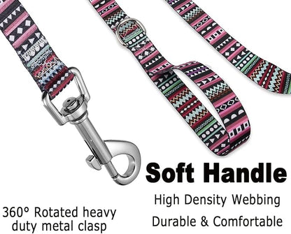 Dog Collar and Leash Set with Bohemia Floral Tribal Geometric Patterns - Soft Ethnic Style Collar Adjustable for Small Medium Large Dogs(Bohemian Purple Set,L)