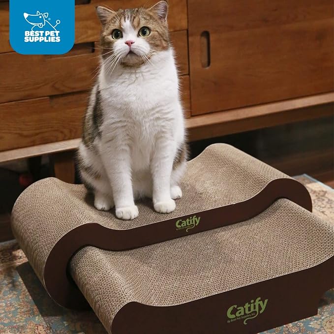 Best Pet Supplies Catify Cat Scratcher, Fun Interactive Scratchers, Posts, Poles, Claw Safe, Furniture Saver Indoor Play Support Natural Cat Behaviors Heavy Duty - Lounger I, 22.875 x 10.25"