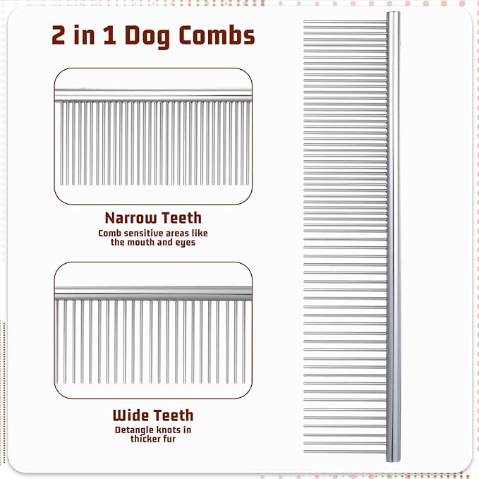 cobee 4 Pcs Dog Grooming Combs, Stainless Steel Pet Comb Set Pet Grooming Comb Kit Metal Knots Hair Remover Cat Brush GroomingTool for Removing Pets Long Short Curly Hair Knot Tangles(3 Sizes)
