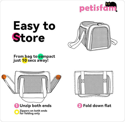 petisfam Soft Pet Carrier for Medium Cats and Small Dogs with Cozy Bed, 3 Doors, Top Entrance | Airline Approved, Escape-Proof, Breathable, Leak-Proof, Easy Storage (Pink)