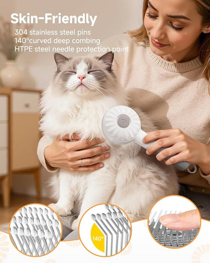 Pet Spray Brush for Cats & Dogs, 3-in-1 Grooming Tool with Cool Mist, 2-Speed Spray Settings, Removes Dander & Deshedding, One-Touch Self-Cleaning Hair Brush, for Long Short Hair Pets