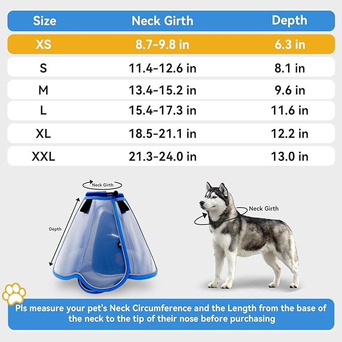 Upgraded Dog Cone Collar for Large Medium Dogs, Soft Dog Cone with Double-Layer Design, Adjustable Pet Recovery Collar for Dogs After Surgery, Elizabethan Collar (XS, Blue)