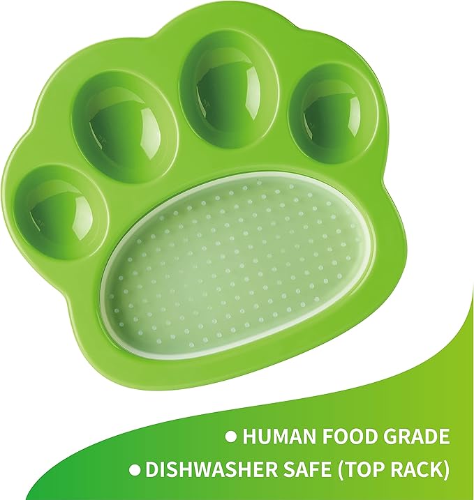 PetDreamHouse PAW 2-in-1 Mini Slow Feeder Dish & Lick Pad for Small Dogs & Cats, Paw-Shaped Slow Feeding Dish with an Interchangeable PAW Lick Pad.