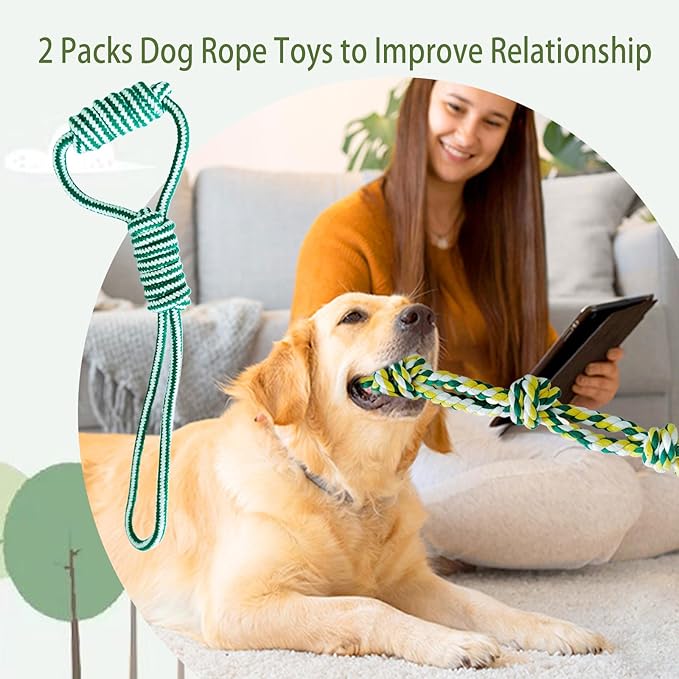 2 Packs Dog Rope Toys, Interactive Toys Dog Chew Toy for Large Breed to Consume Energy, Relief Stress& Dental Cleaning (A)
