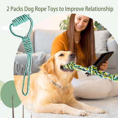 2 Packs Dog Rope Toys, Interactive Toys Dog Chew Toy for Large Breed to Consume Energy, Relief Stress& Dental Cleaning (A)