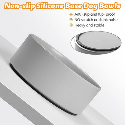 Large Dog Bowls, Non Slip Heavy Ceramic Dog Food and Water Bowl with Silicone Base, 8" Pet Feeding Bowl for Small, Medium, and Big Dogs (Grey, 8 Inches)