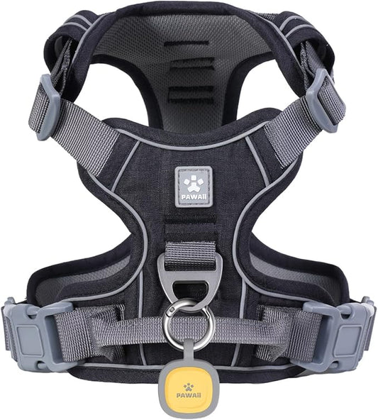 Pawaii No Pull Dog Harness with Pet ID Tag,Reflective Strips No Choke Front O Ring Breathable Mesh Adjustable Soft Padded Pet Vest with Easy Control Handle for Large Dogs
