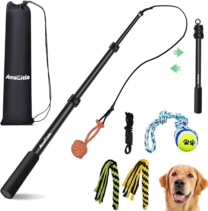Flirt Pole for Dogs, Interactive Toys Tug-of-war for Pet, Durable Teaser Wand, Chase Toys with Rope Chewing Sticks, for Outdoor Exercise & Training