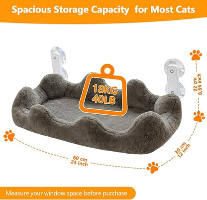Homegroove Cat Window Perch, 24 x 12 Inch Foldable Cat Hammock for Window with 4-Sided Bolster & 4 Large Suction, Cloud Shape Cordless Window Bed for Indoor Cats (Gray, Large(24'' x 12''))