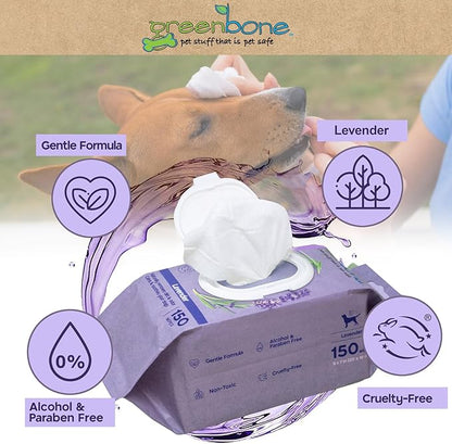 Greenbone Calming Dog Wipes - Lavender Scented - 150 Wipes