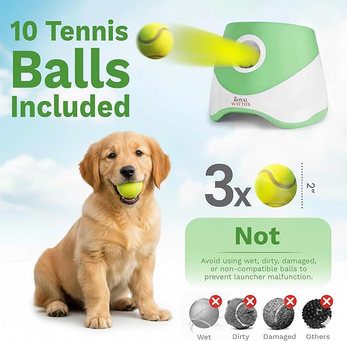 Automatic Ball Launcher for Dogs with 10 Tennis Balls (2 inch), Dog Ball Launcher with 3 Range Modes (10/20/30ft), Rechargeable Dog Balls Thrower for Small-Medium Dogs,Indoor/Outdoor Pet Fetch Machine
