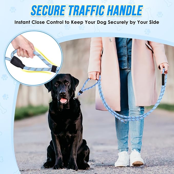 Lukovee Hands Free Dog Leash, 10FT Adjustable Training Lead 1/2 Inch Nylon Heavy Duty Lead No Pull for Large Medium Dogs, Tangle Free Reflective Waist-Leash for Walking Running, (BL, Plus Handle)