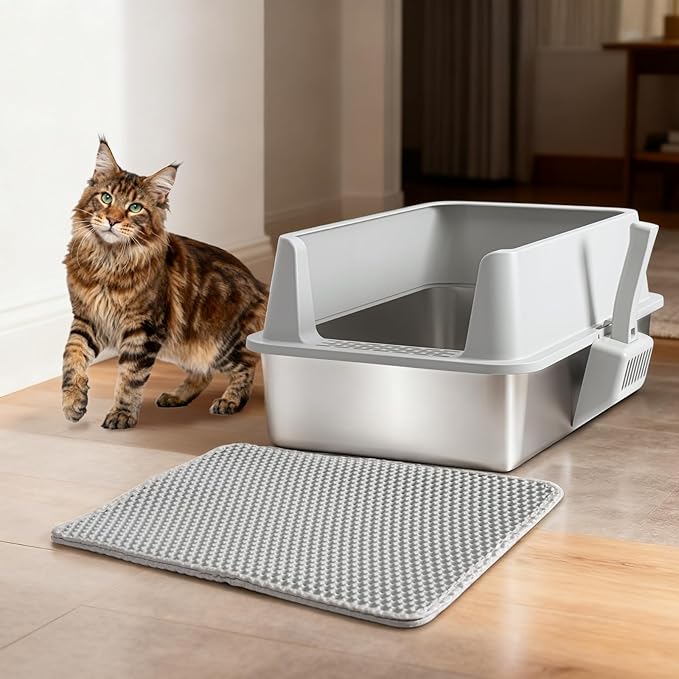 Stainless Steel Litter Box with Lid, 2 Pack Metal Litter Box XL, Extra Large Cat Litter Boxes for Big/Multiple Cats, Anti-Urine Leakage,No Smell, Non-Stick, Includes Scooper and Mat