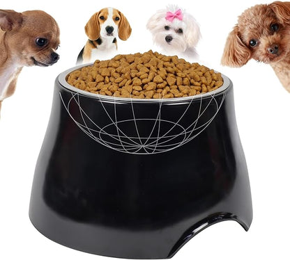 Elevated Spaniel Dog Bowl, Melamine Raised Dog Food Bowl for Long-Eared Dogs, Raised Dog Bowls for Small & Medium Dogs, Stainless Steel Inner Bowl, Non-Slip Base (Black, M (420 ML / 1.5 Cups))