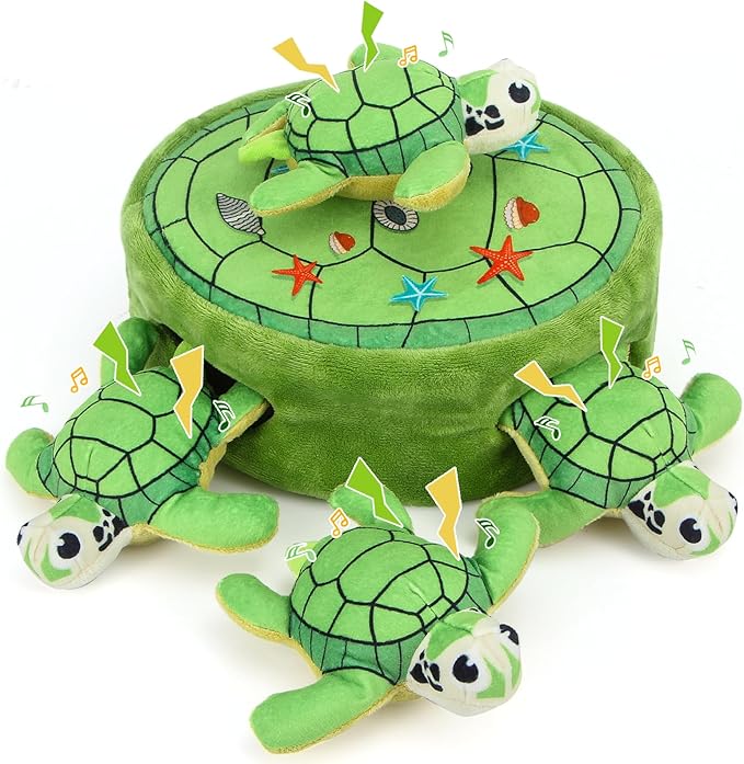 Hide and Seek Squeaky Dog Plush Toy Carrot and Bunny Set, 5 Pack Dog Puzzle Toys for Training and Cleaning, Interactive Tough Dog Toy for Small Medium Dogs,Turtles