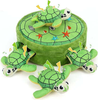 Hide and Seek Squeaky Dog Plush Toy Carrot and Bunny Set, 5 Pack Dog Puzzle Toys for Training and Cleaning, Interactive Tough Dog Toy for Small Medium Dogs,Turtles