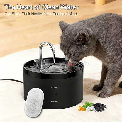 Cat Water Fountain Filter, 32-Pack Filters Replacement for 67oz/2L & 108oz/3.2L Stainless Steel Cat Water Fountain, 4-Layer Filtration Pet Filter (16 Filters & 16 Sponges)
