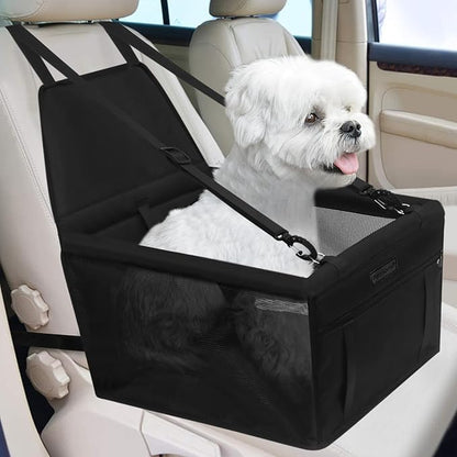 PetsHome Dog Car Seat Foldable Dog Car Booster Seat Waterproof Breathable Oxford Travel Bag for Small to Medium Dogs, Puppies, and Pets-Pure Black
