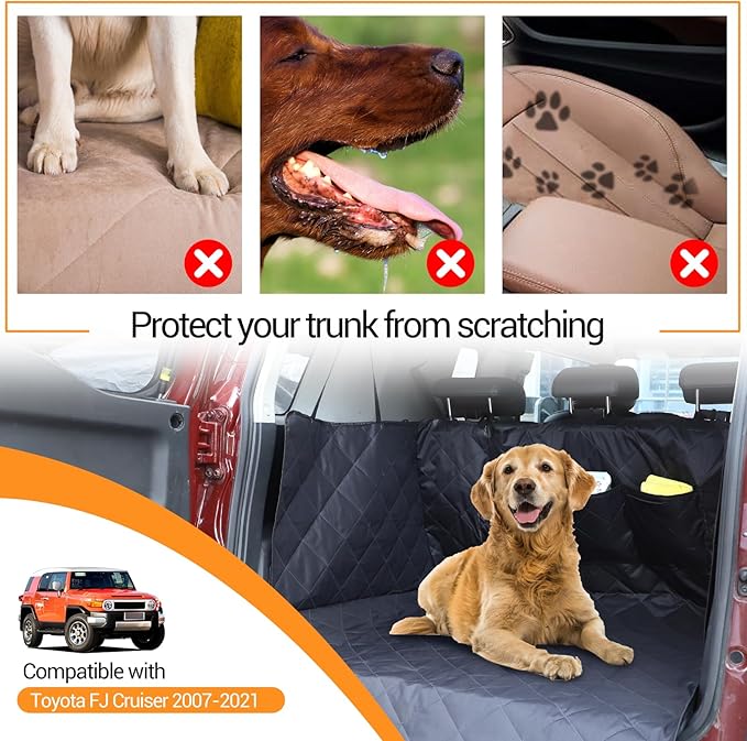 Cargo Liner for Dogs Compatible with Toyota FJ Cruiser 2007-2021, Pet Dog Trunk Cargo Liner, Waterproof Anti-Dirty Pet Cargo Cover Dog Seat Mat, with Bumper Flap Protector (Black)
