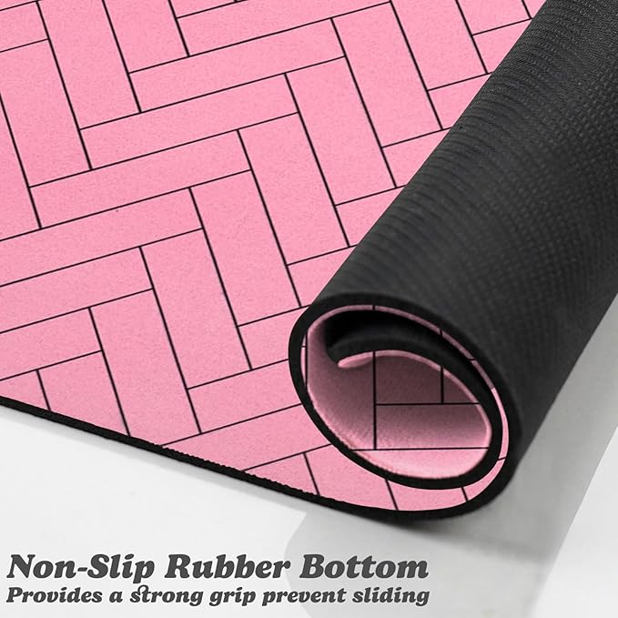 Dog Food Mats,Cat Absorbent Water Bowl Feeding Mats Pet Placemats for Food and Water Pink Wood Grain 12 * 20 inch