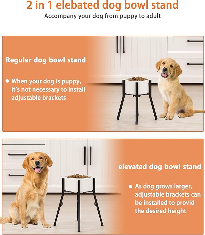 Piskyet Raised Dog Bowl Stand for Large Dogs Adjustable Elevated Dog Bowl Fits 6-10" Bowls, Height Adjustable to 7.6-15" Tall,Single Food and Water Stand Feeder(Bowl not Included)