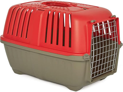 MidWest Homes for Pets Spree Travel Carrier – Hard-Sided Dog & Cat Carrier, Small Pet Travel Crate with Handle, Ventilated Design, Easy Assembly, 24-Inch, Red
