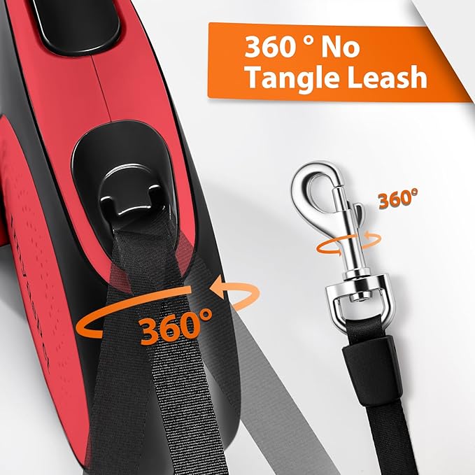 Upgraded Retractable Dog Leash with Chew Proof Extender, Pet Walking Leashes with Poop Bag Holder, 16Ft Heavy Duty Retractable Pet Leash for Medium Large Dogs up to 110lbs, Anti-Slip Grip