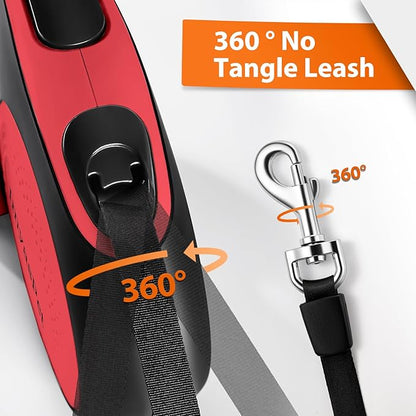 Upgraded Retractable Dog Leash with Chew Proof Extender, Pet Walking Leashes with Poop Bag Holder, 26Ft Heavy Duty Retractable Pet Leash for Medium Large Dogs up to 110lbs, Anti-Slip Grip