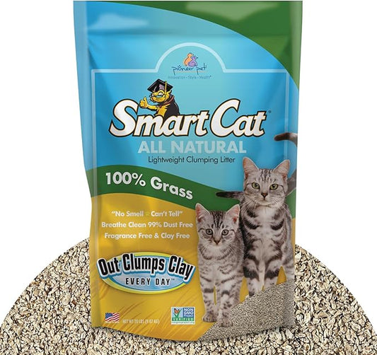 SmartCat All Natural Clumping Cat Litter, 20 Pound (320oz 1 pack) - Alternative to Clay and Pellet Litter - Chemical and 99% Dust Free - Unscented and Lightweight