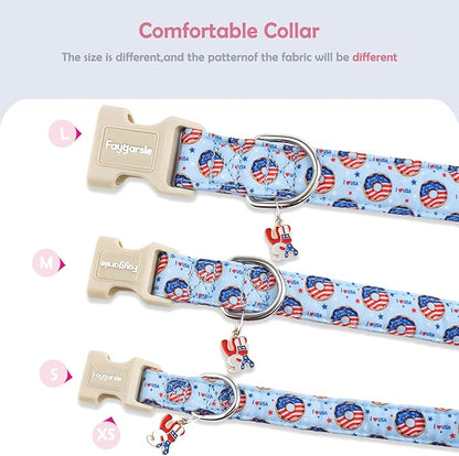 Faygarsle Patriotic Dog Collar, 4th of July Design, American Flag Pattern, Light Blue Summer Design for Small Medium Large Dogs M